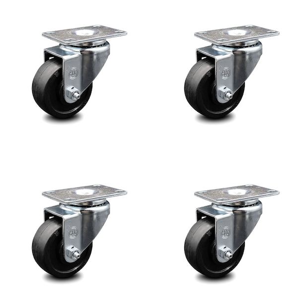 3 Inch Soft Rubber Wheel Swivel Top Plate Caster Set